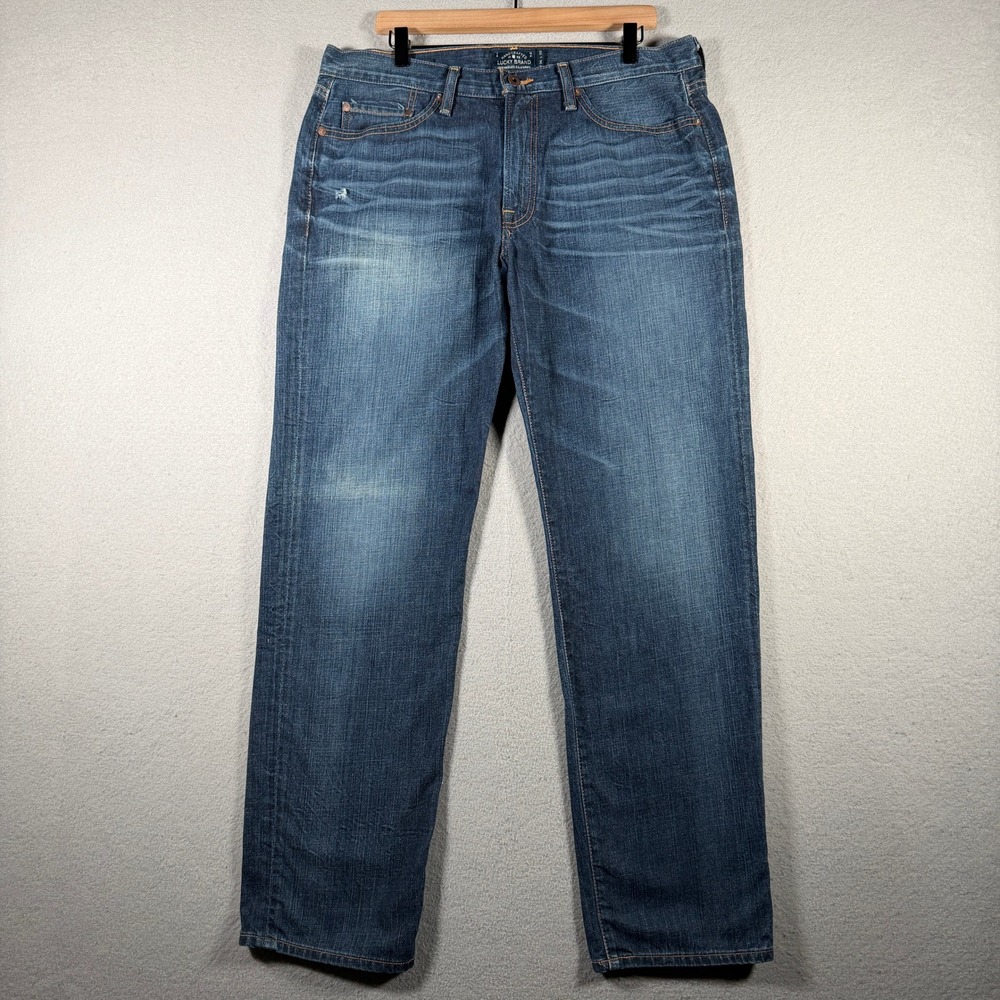 Lucky Brand 363 New Vintage Straight Jeans Mens 36x32 Blue Medium Wash Cotton